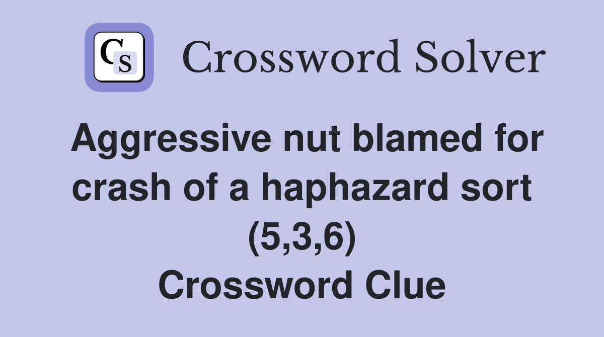 Aggressive nut blamed for crash of a haphazard sort (5,3,6) Crossword